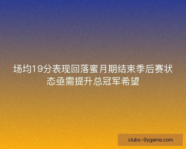 场均19分表现回落蜜月期结束季后赛状态亟需提升总冠军希望